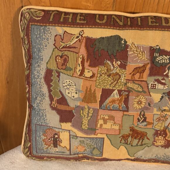 Vintage USA Map Tapestry Pillow Decorative Throw Cushion - Picture 2 of 7